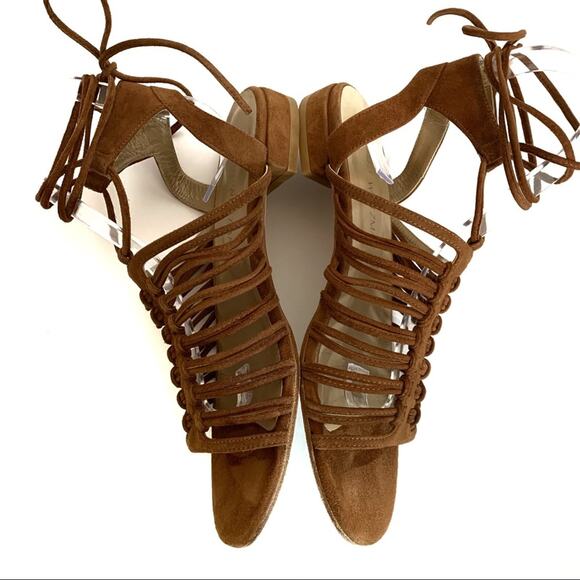 Stuart Weitzman Knotagain Ankle Wrap Flat Suede Sandal Size 8 - Picture 11 of 14